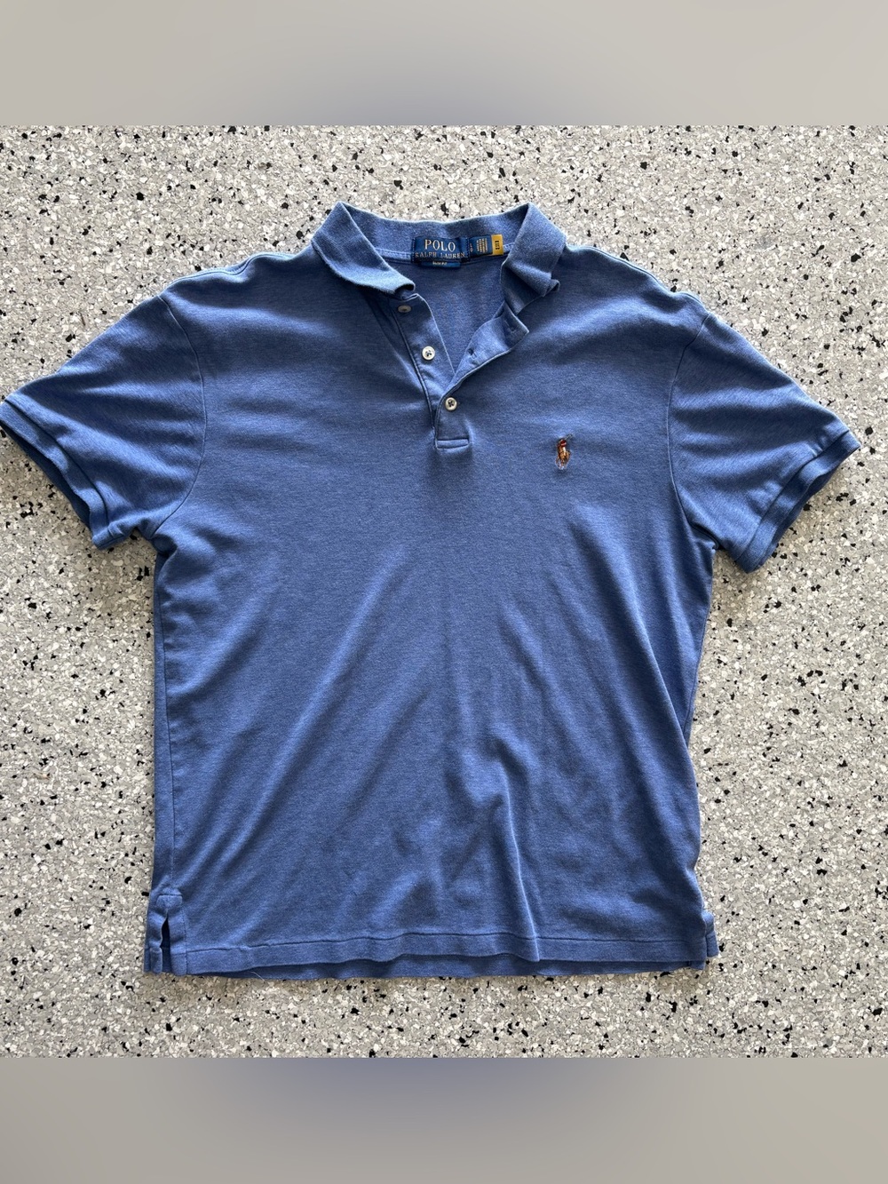 Polo by Ralph Lauren Men's Heather Blue Short-Sleeve Polo Slim Fit Shirt